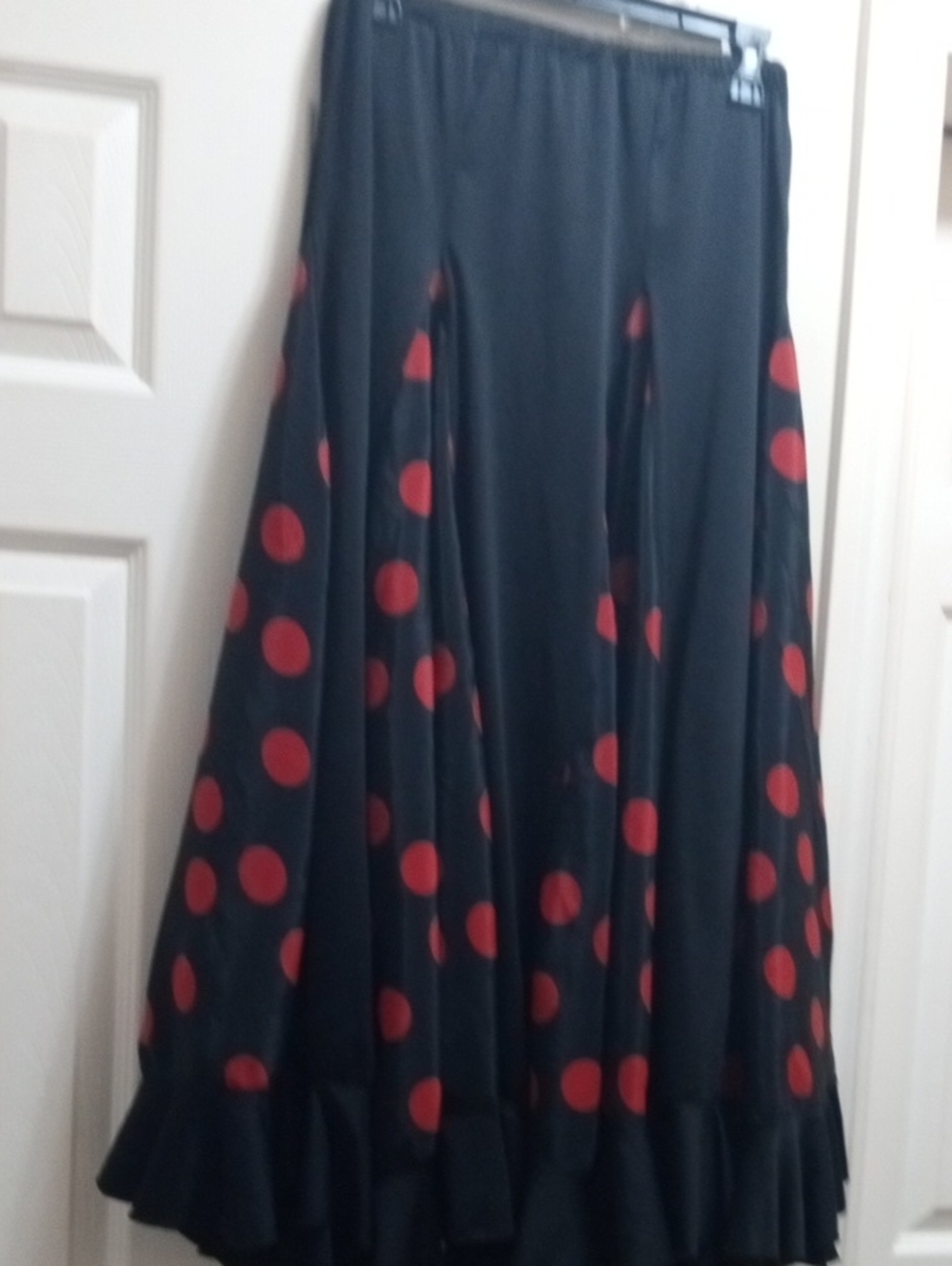 Source Unknown Black Maxi Skirt with Red Polka Dot Panels